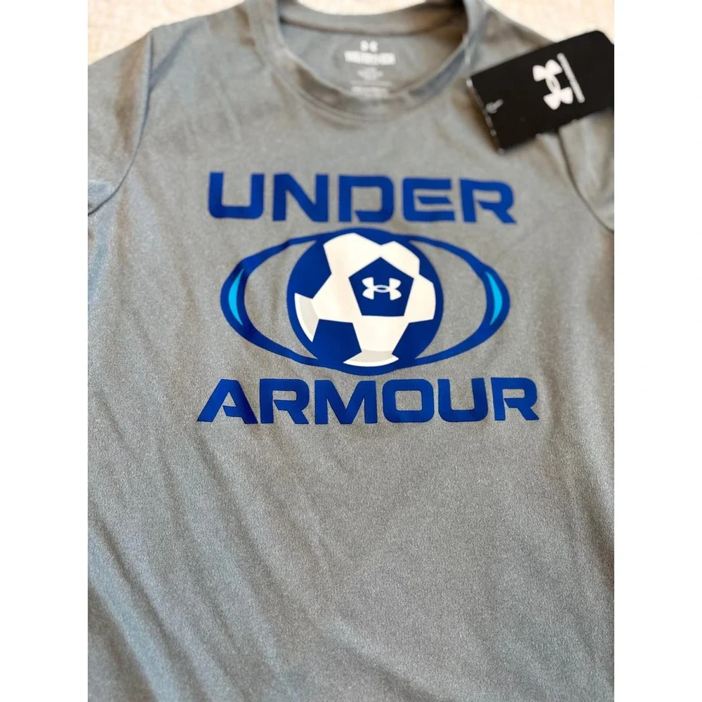 Under Armour Girl's Soccer Graphic Tee Gray Blue‎ Performance Size XS  #107